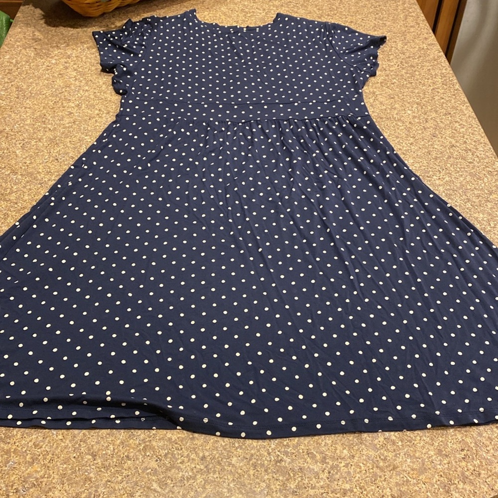 L.L. Bean Polka Dot Dress item # 501478 XL Petite Navy Blue and White - Picture 10 of 15